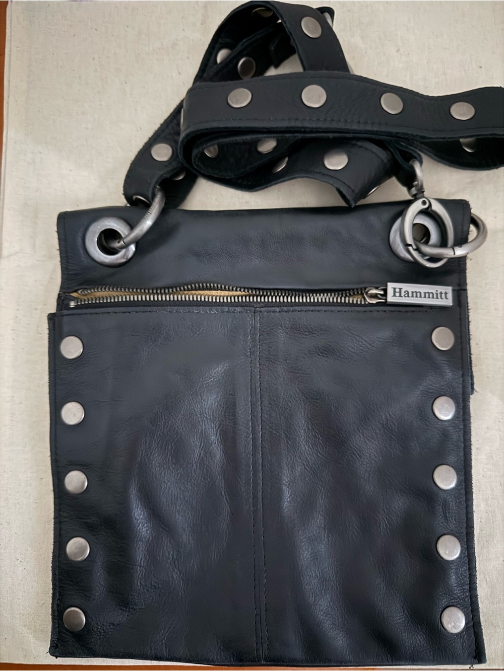 Hammitt Black Leather Crossbody with Silver Studs